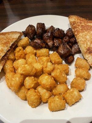 Steak tips, tater tots and texas toast