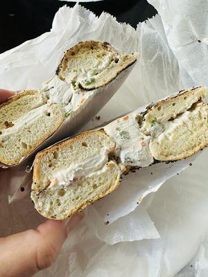 Everything bagel w/ Tofu Veggie Cream Cheese