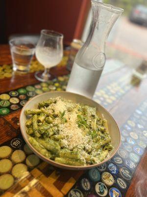 Rigatoni with pistachio pesto grana and basil BOMB!