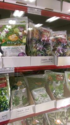 Some of the varied selection of frozen fruits and vegetables.