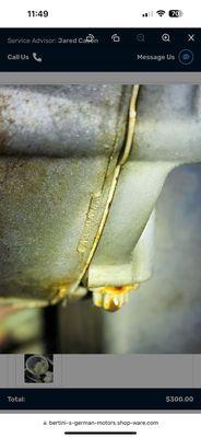 The leaking oil pan that requires servicing