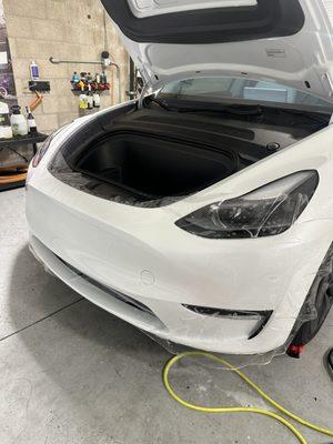 2025 Tesla model Y full front PPF  Tesla wraps ppf wraps ceramic window tint tint shop Riverside ca  Profection technology ppf film