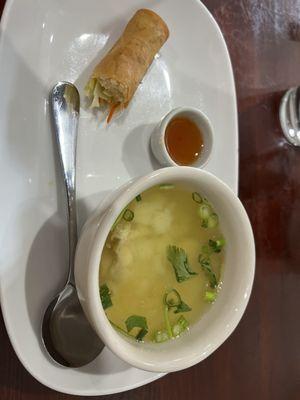 Chicken Rice Soup, veggie Egg Rolls