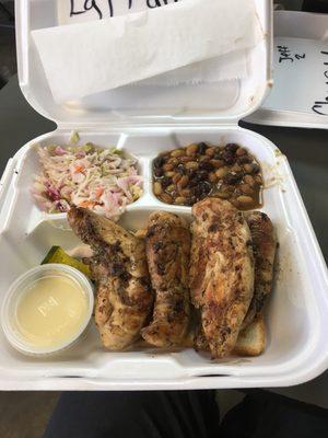 4 grilled tenders, slaw and baked beans