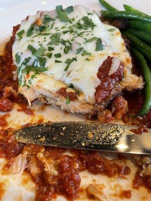 Chicken Parmigiana with green beans