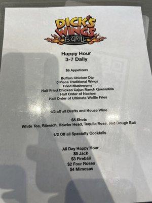 Happy hour menu