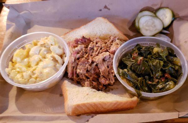 Small pulled pork platter ($13) comes with two sides. Try the delicious collard greens & mac 'n' cheese!