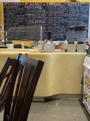 Front counter with chalkboard menu