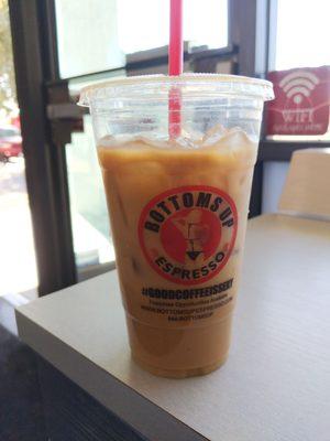 Yummy iced espresso with almond milk and sugar-free caramel!