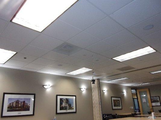 Here we installed DIMMABLE LED lighting for a commercial customer's conference room to  maximized lighting control during presentation.