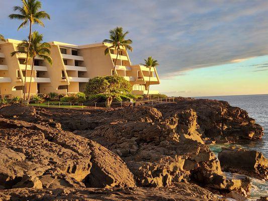 Sunset on the oceanside room wing.