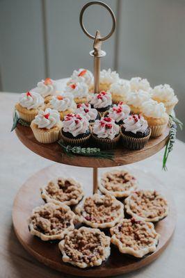 Cupcakes and Mini Pies on Dessert Table