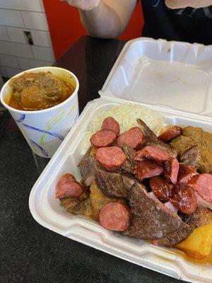 Spicy Sausage, Garlic Crust and Regular Picanha, Jasmine Rice, and Oxtail on the side