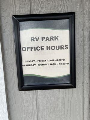 RV Park Office Hours