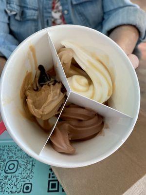 Cake batter, chocolate and pumpkin frozen yogurt