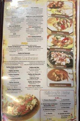 Menu, page 5: combinations, fajitas Oct. 2022