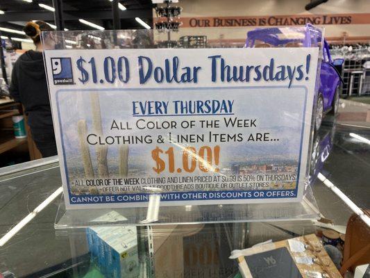 Thursday is $1.00 day!