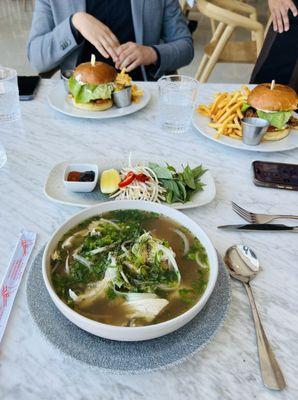 Chicken pho and Fried Chicken Sandwich