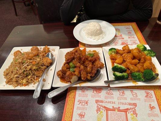 Shrimp fried rice, general tso, sesame shrimp