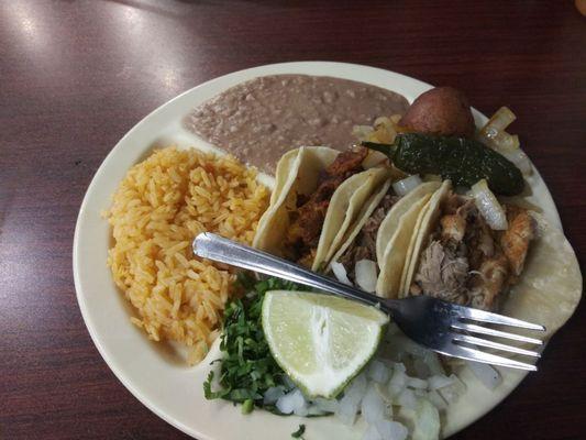 #4 taco plate with pastor, barbacoa, carnitas $10.16