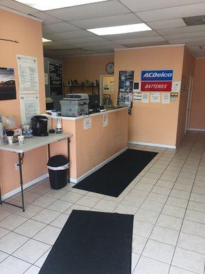 Our service counter with a shot of the all important keurig that our customers may enjoy