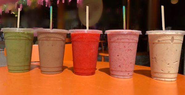 Assorted smoothies.