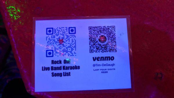 QR code for Tuesday nights Live band Karaoke.