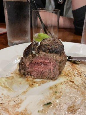 Rare/Medium rare filet mignon. Waiter stated it was cooked to temperature, unfortunately I cannot agree.