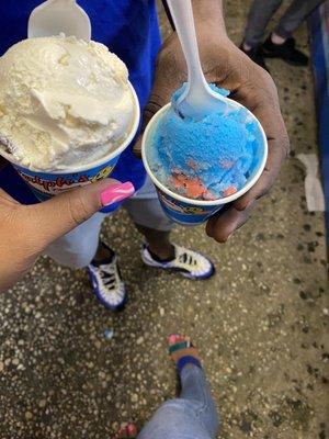 Rainbow ice for him - He never chooses anything different  As for me this is my butter pecan and chocolate ice cream my favorite