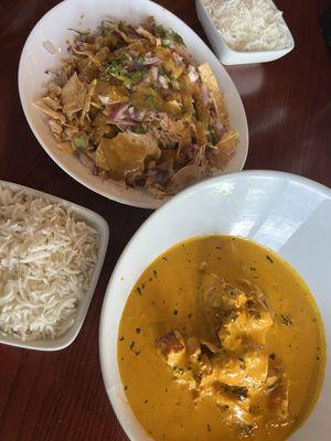 Chana Papri Chat, Butter Chicken, Rice