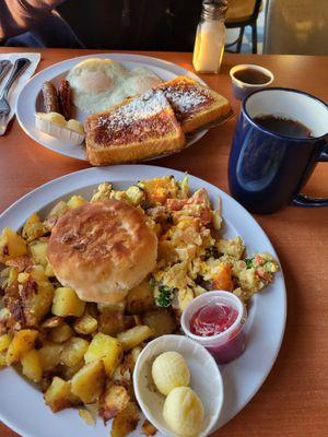 Salmon scramble and French toast