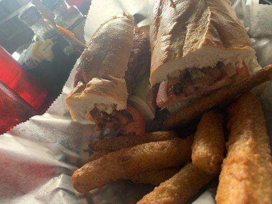 Chummy Fish sandwich with zucchini fries