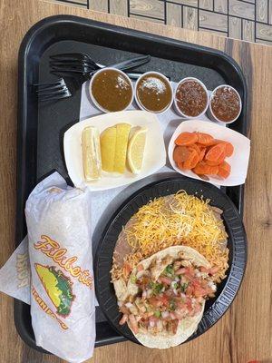 #2 Combination Plate - 1 Burrito, 1 Taco, Rice & Beans for ONLY $12.85!