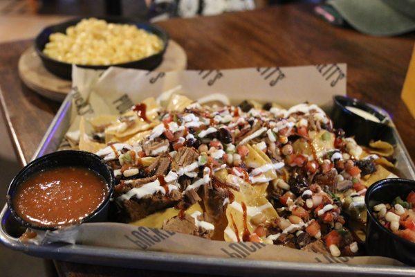 Nachos with Brisket and a side of Mac N' Cheese