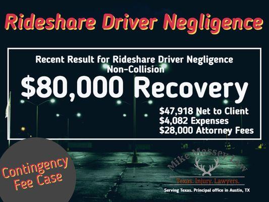 $80,000 recovery. Rideshare driver negligence. No wreck or collision was involved.