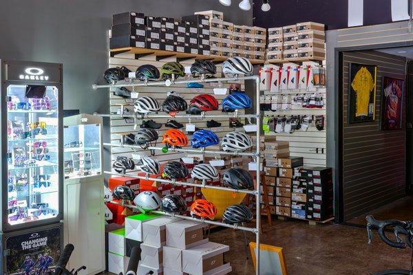 Helmets and shoes in multiple brands, colors and sizes