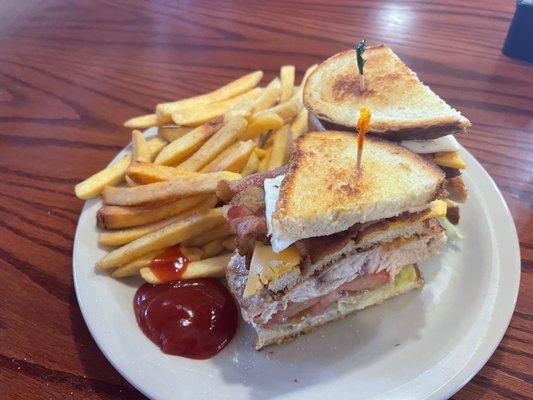 Chicken Club with fries.  Yummy!!