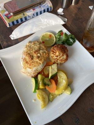 Broiled rock fish with crab imperial