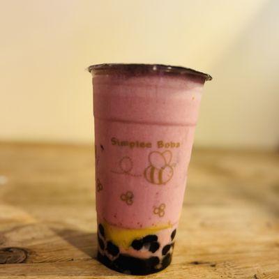 Strawberry Frosty Milk Tea w/ Honey Boba & Pudding (L)