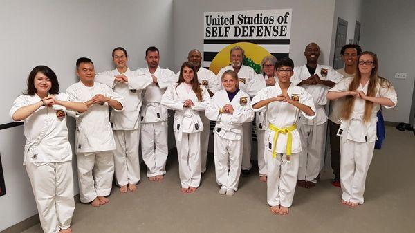 Last night's Teen/ Adult Beginner Class! Big workout, stretch, temple drills, then learning how to fall without getting hurt (slapping out).