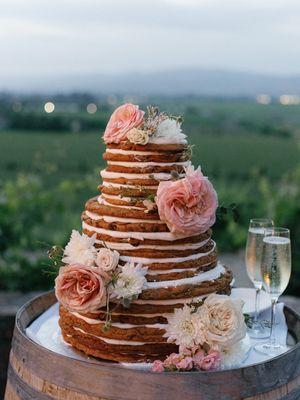 Chocolate chip cookie cake wedding setup