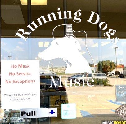 Running Dogs Music requires a mask covering the nose and mouth at all times while in our store. No exemptions.