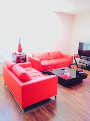 Living room contemporary real red leather set