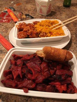 Boneless spare ribs. Egg roll. General tsos. And pork fried rice.