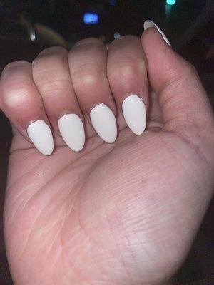 Almond-shaped white acrylic nails