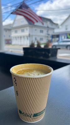 An incredible oatmilk golden milk latte