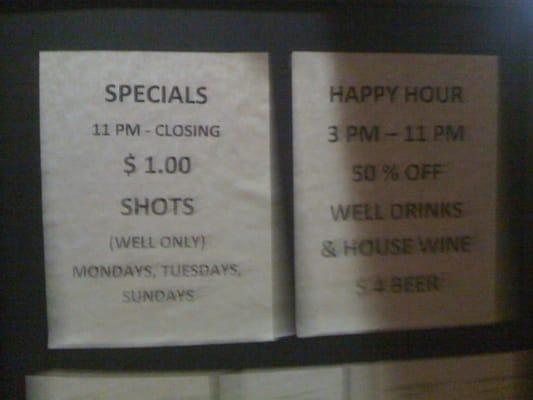 happy hour specials