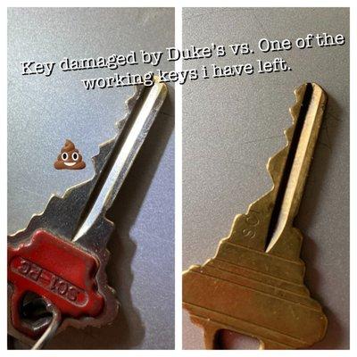 Damaged key vs. working key comparison