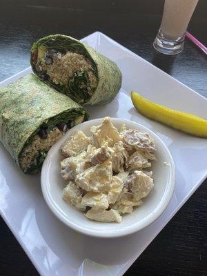 Vegan Wrap in Spinach Tortilla and Potato Salad