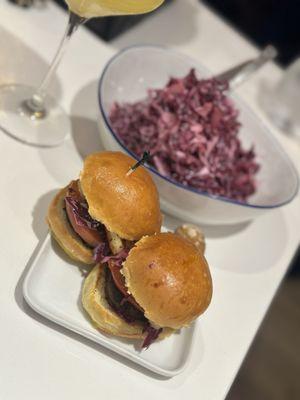 Burger and Israeli cabbage salad